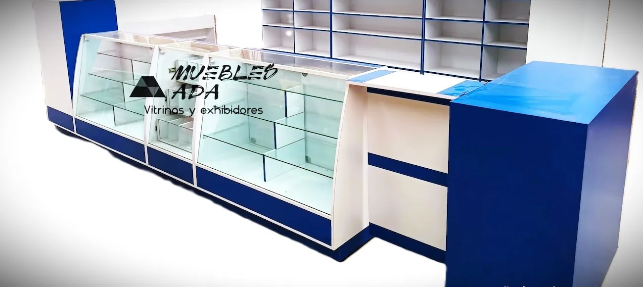 Mostradores modulares color azul con iluminación LED