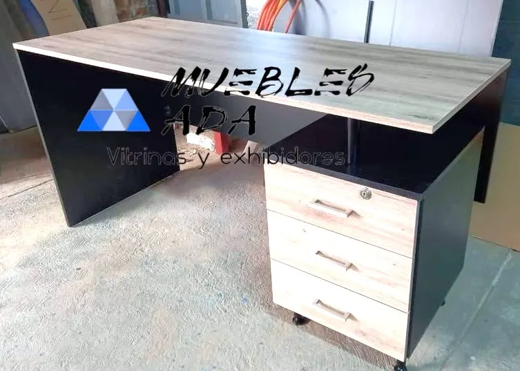 Escritorio ejecutivo negro con cajonera